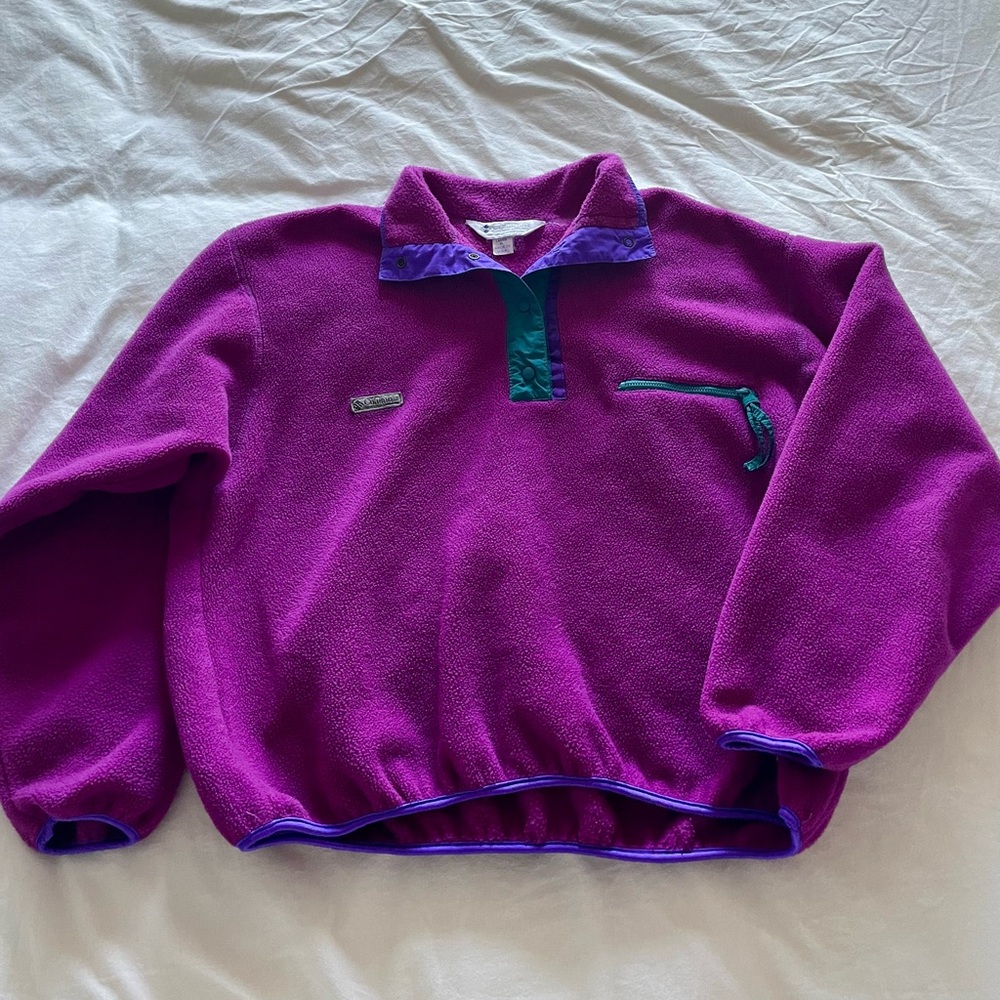 Retro 90’s Columbia purple and teal snap fleece pullover women’s XL